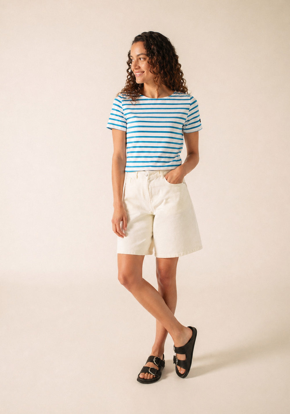 ETRILLE II Nautical Striped Tee (WHITE / CAPRI BLUE)