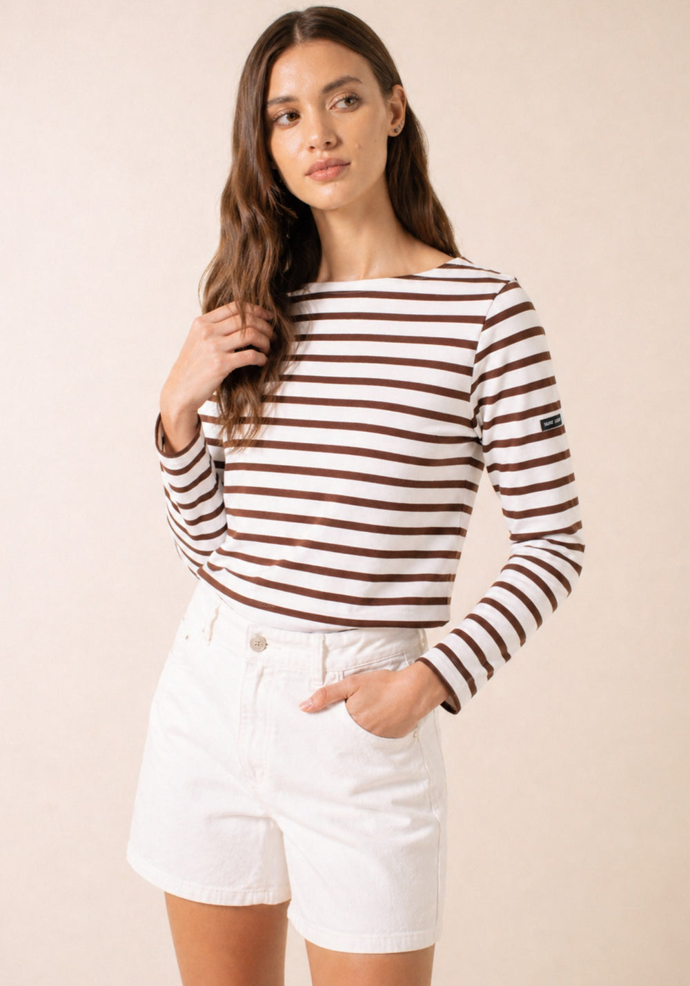 MERIDAME II Breton Shirt (WHITE / CHOCOLATE)
