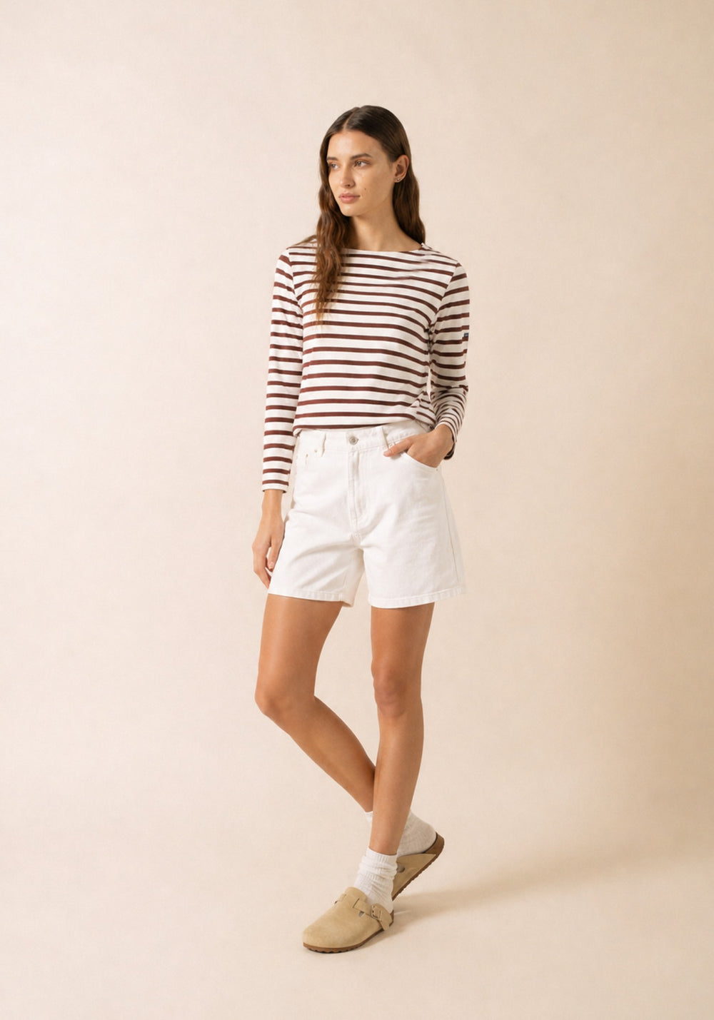 MERIDAME II Breton Shirt (WHITE / CHOCOLATE)