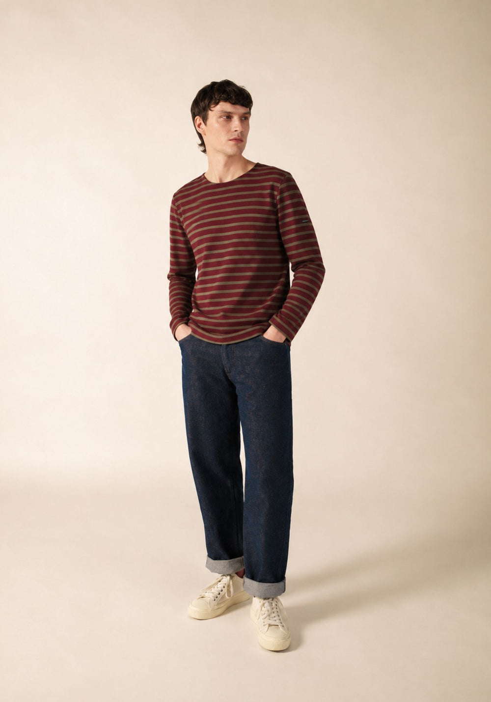 MERIDIEN MODERNE Breton Shirt (BURGUNDY / MOSS GREEN)