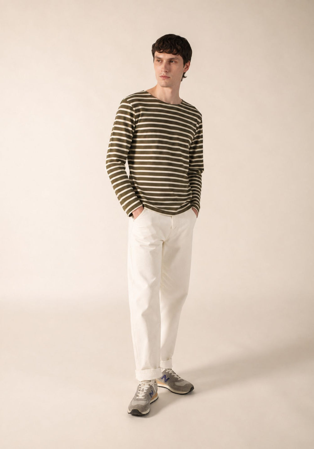 MERIDIEN MODERNE Breton Shirt (MOSS GREEN / ECRU)