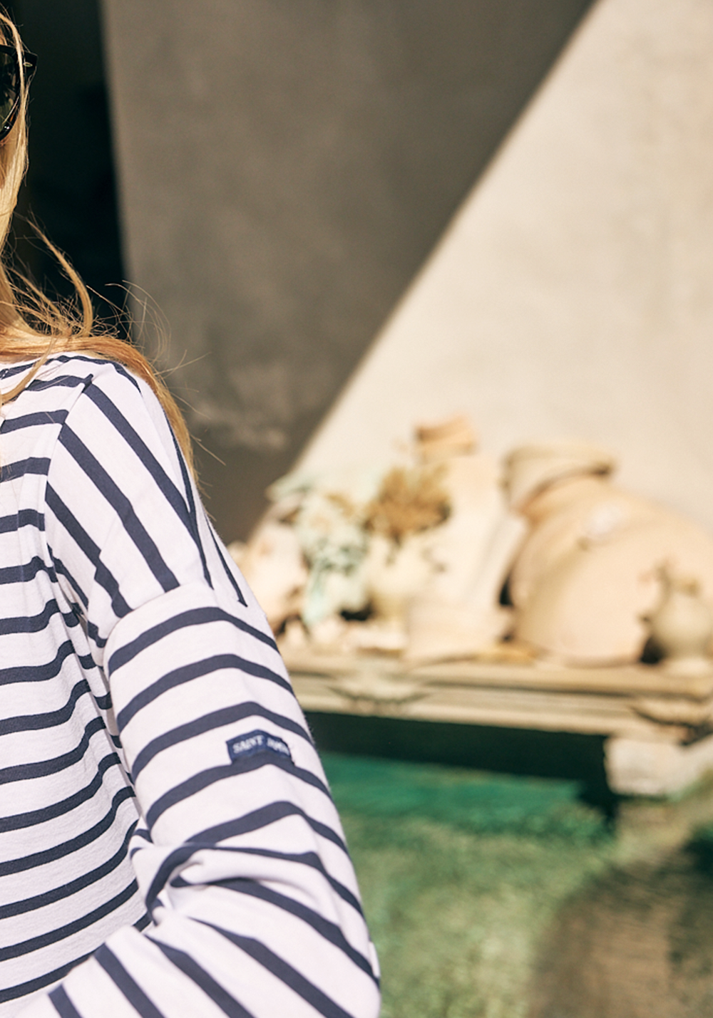 Minquiers Drop-Shoulder Breton Shirt (WHITE / NAVY)