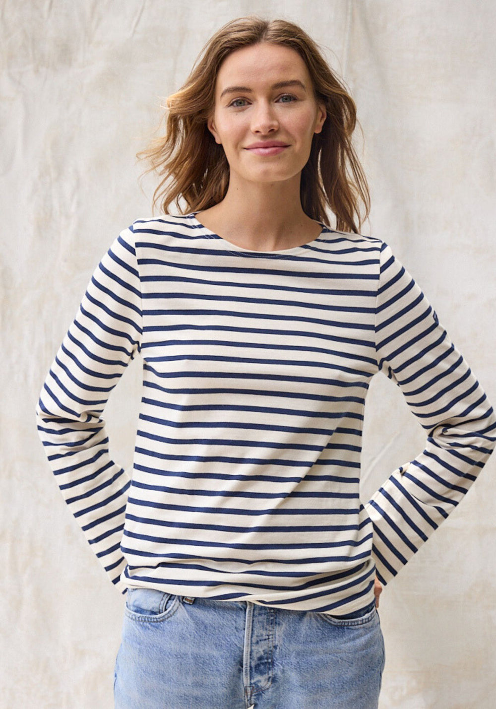 Minquiers Modern Breton Shirt (ECRU / NAVY)