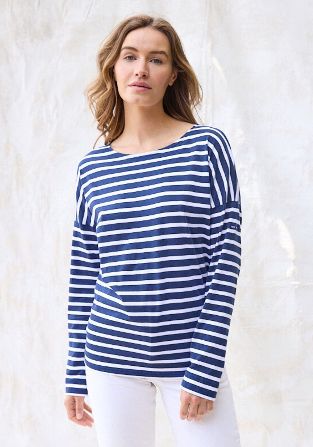 MINQUIERS DROP II Drop-Shoulder Breton Shirt (NAVY / WHITE)