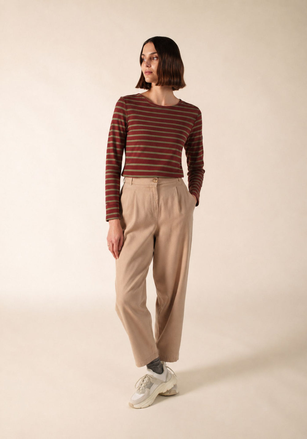 MINQUIDAME Breton Shirt (BURGUNDY / MOSS GREEN)
