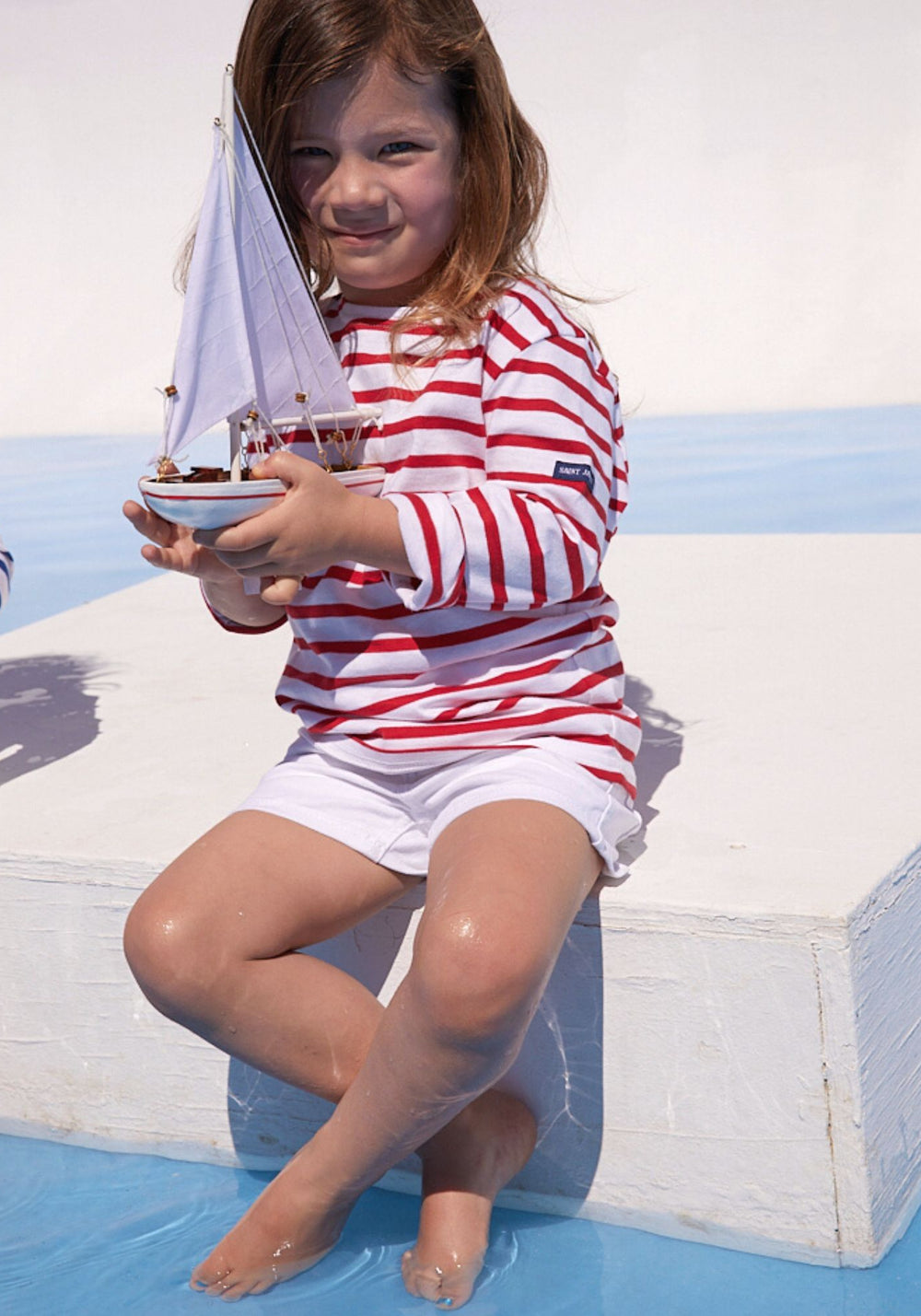 Minquiers Kids Breton Shirt (WHITE / RED)