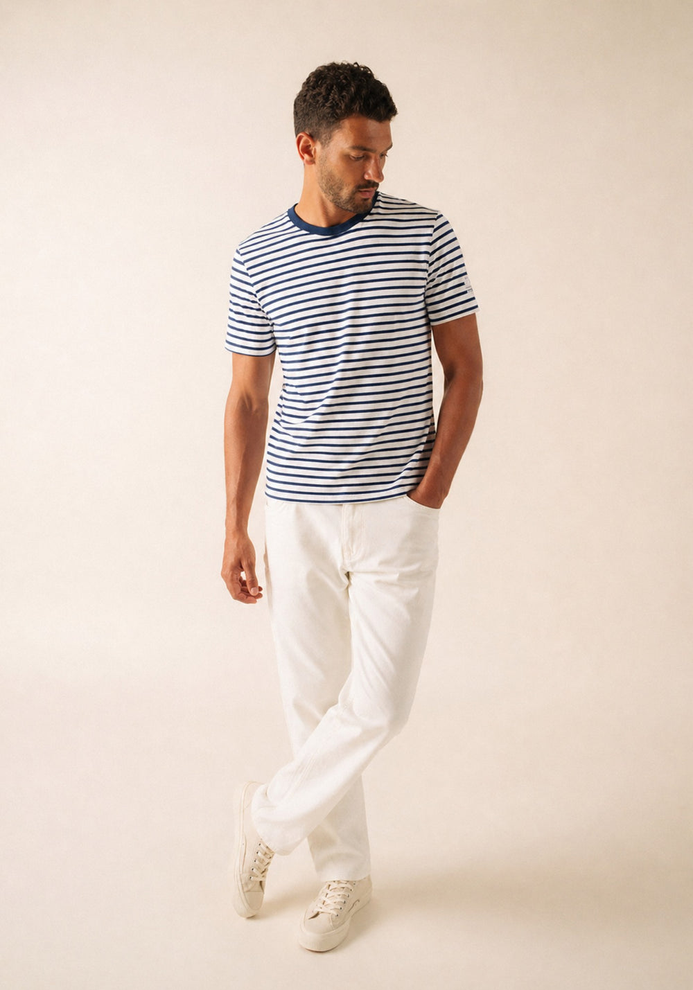 PLOUHINEC French Nautical T-Shirt (WHITE / NAVY)