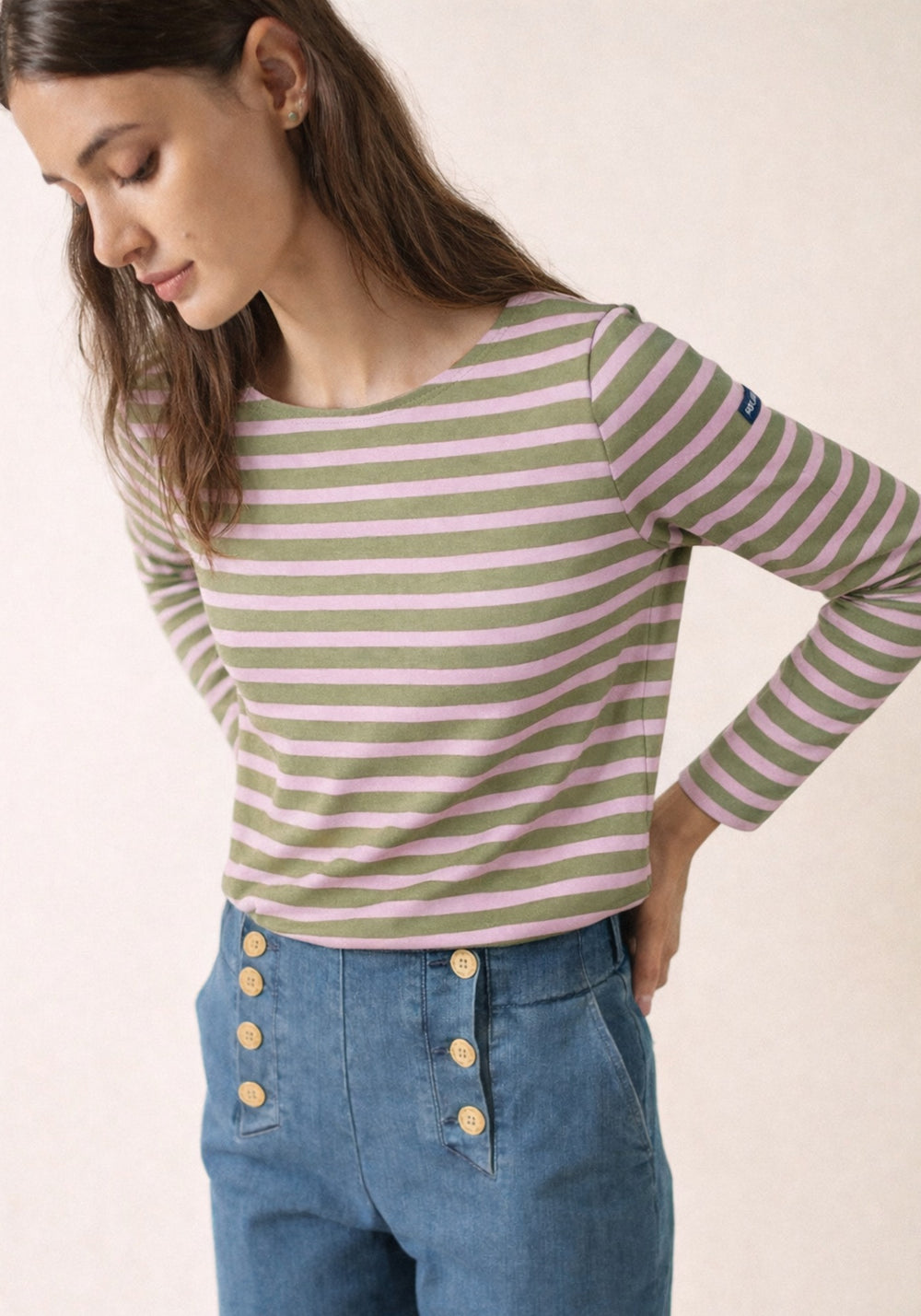 Minquidame Breton Shirt (SAGE OLIVE / TEA ROSE PINK)