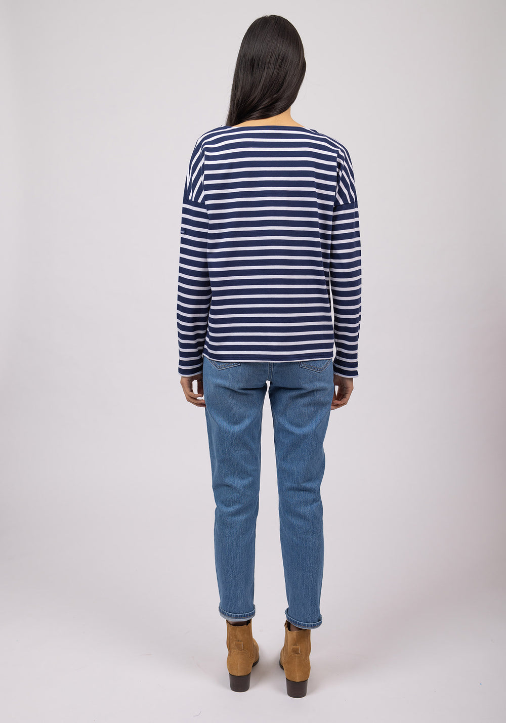 MINQUIERS DROP II - Drop-Shoulder Breton Striped Shirt | Soft Cotton | Straight Fit (NAVY / WHITE)