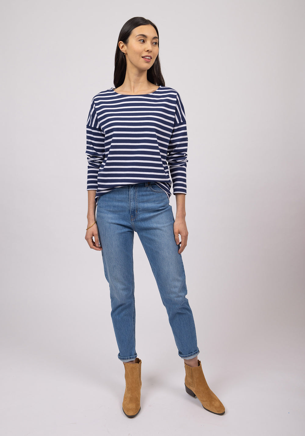 MINQUIERS DROP II - Drop-Shoulder Breton Striped Shirt | Soft Cotton | Straight Fit (NAVY / WHITE)