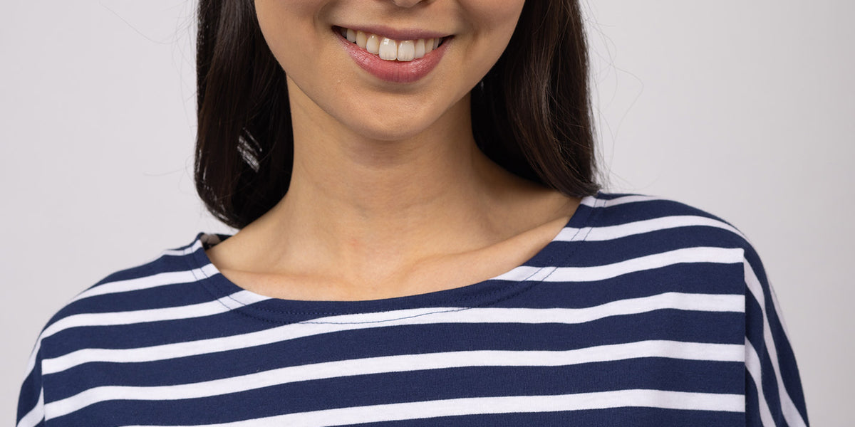 MINQUIERS DROP II - Drop-Shoulder Breton Striped Shirt | Soft Cotton |  Straight Fit (NAVY / WHITE)
