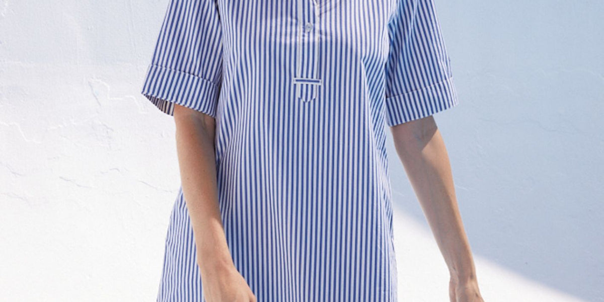 Pinstriped Shirt Dress in Organic Cotton