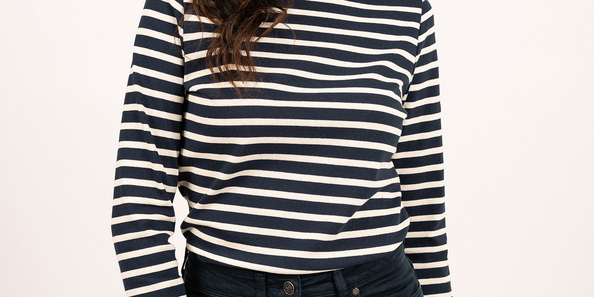 Women's Authentic Breton Striped Top Long Sleeve with Scoop Collar