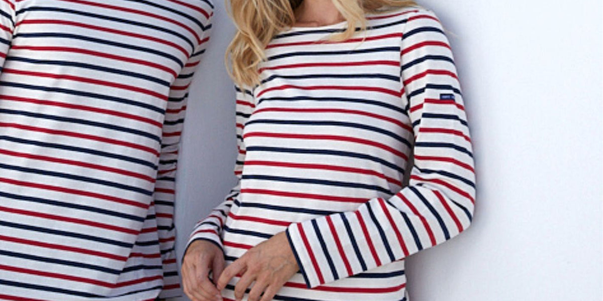 MINQUIERS MODERNE - Tri-color Striped Shirt | Lightweight Cotton | Unisex  Fit (ECRU / NAVY / RED)