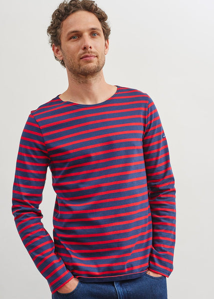 MINQUIERS MODERN - Authentic Breton Stripe Shirt | Soft Cotton | Men Fit  (NAVY / RED)