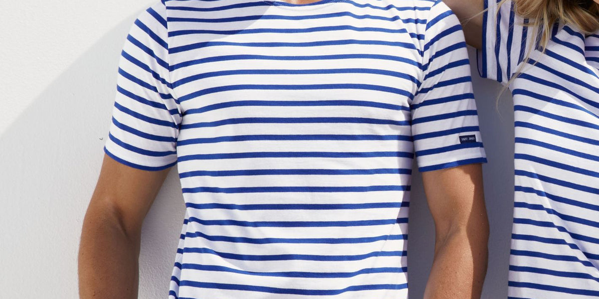 LEVANT MODERN - Breton Stripe Short Sleeve Shirt | Soft Cotton | Unisex Fit  (WHITE / ROYAL BLUE)