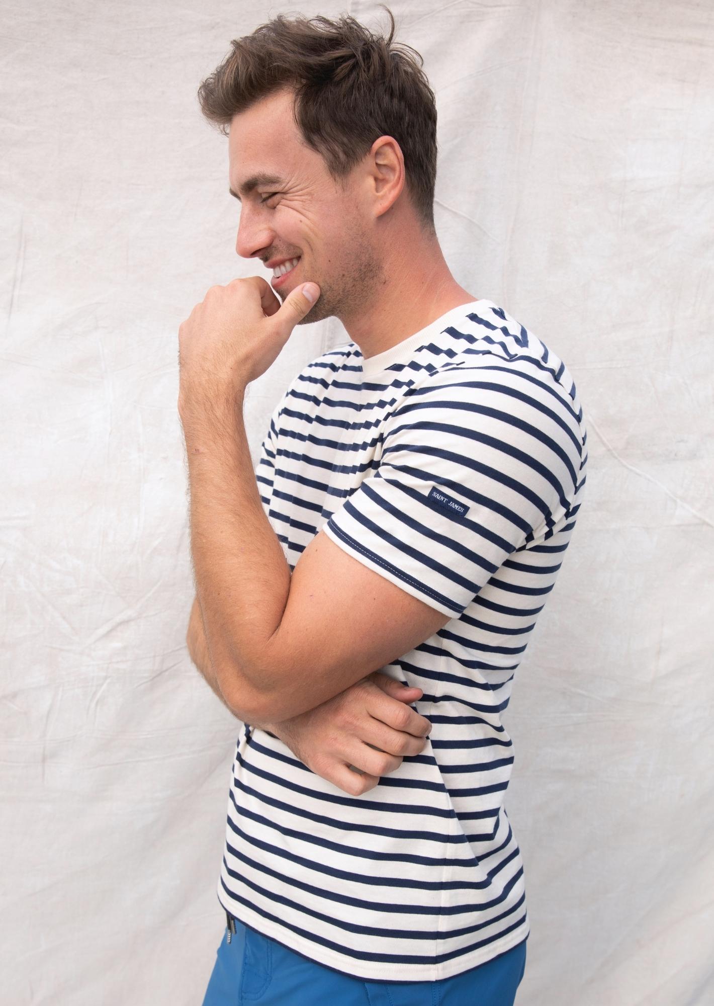 Men's Short Sleeve Breton Striped T-Shirt, White/Navy • Saint