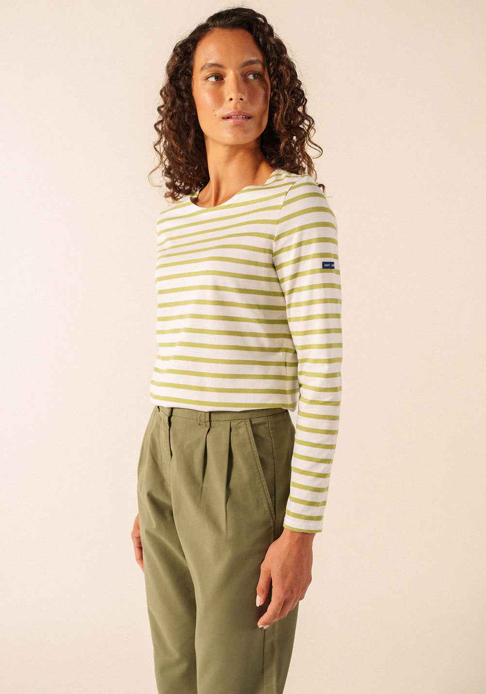 Minquidame Breton Shirt (WHITE / SAGE OLIVE)