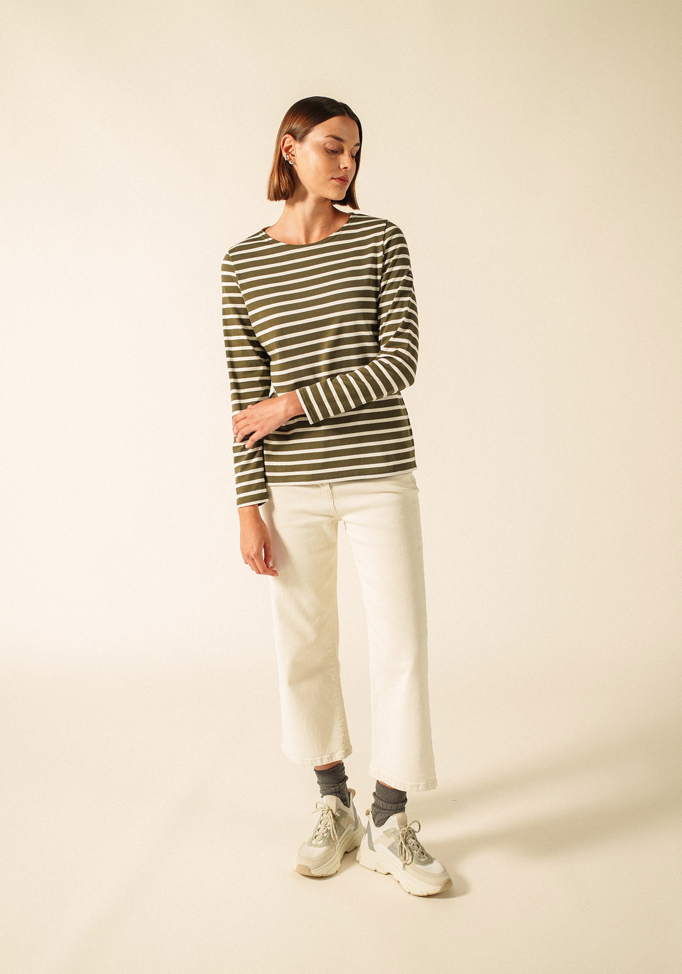 MINQUIDAME Breton Shirt  (MOSS GREEN / ECRU)