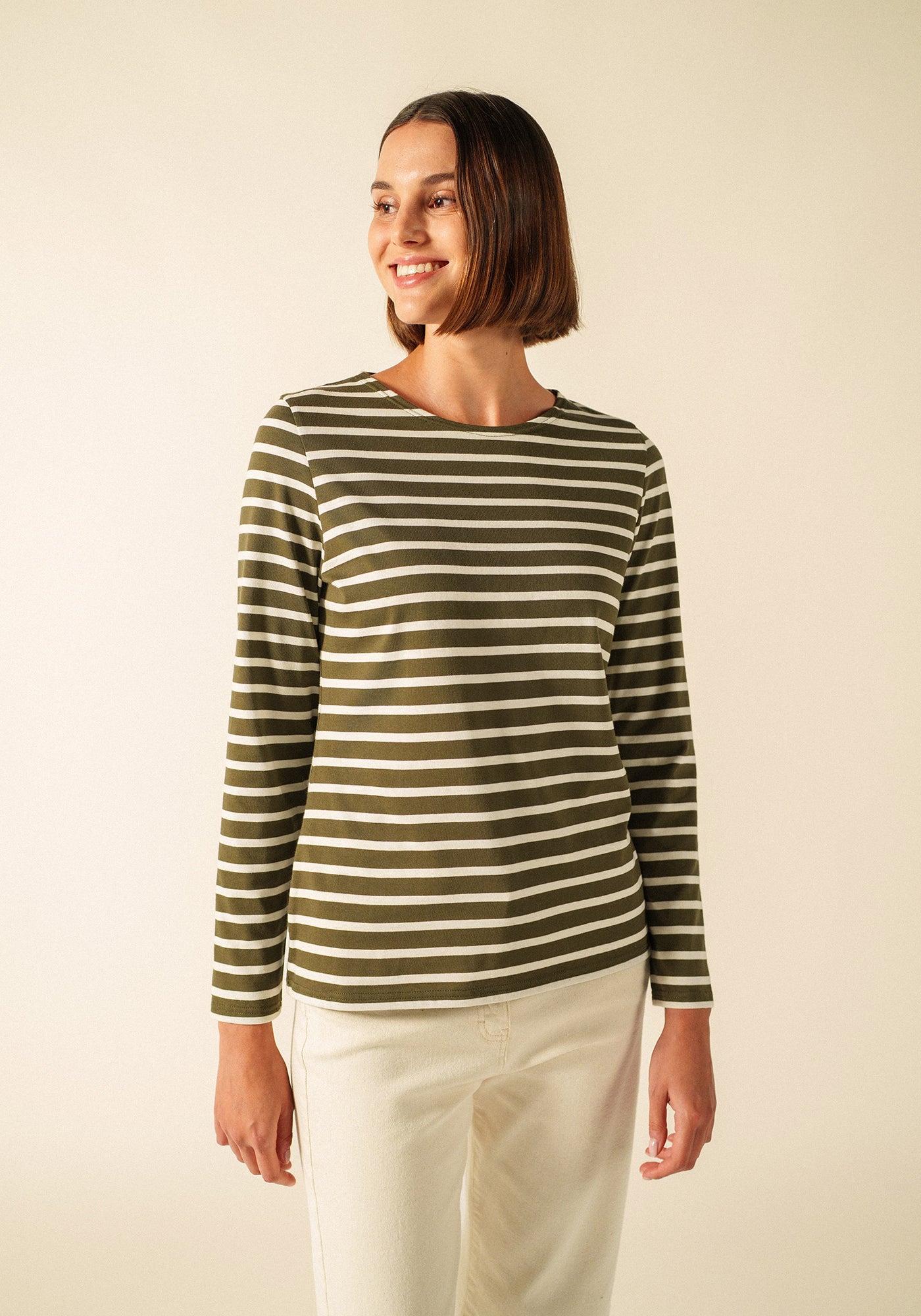MINQUIDAME Breton Shirt  (MOSS GREEN / ECRU)