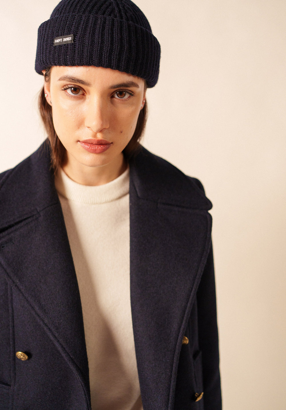 MIKI MAILLE - Short Ribbed Knit Fisherman Beanie (NAVY)