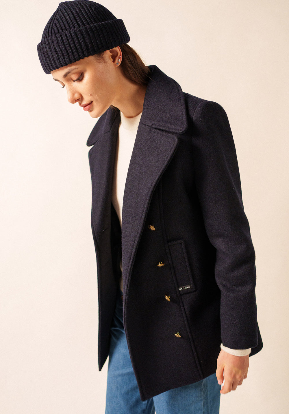MIKI MAILLE - Short Ribbed Knit Fisherman Beanie (NAVY)
