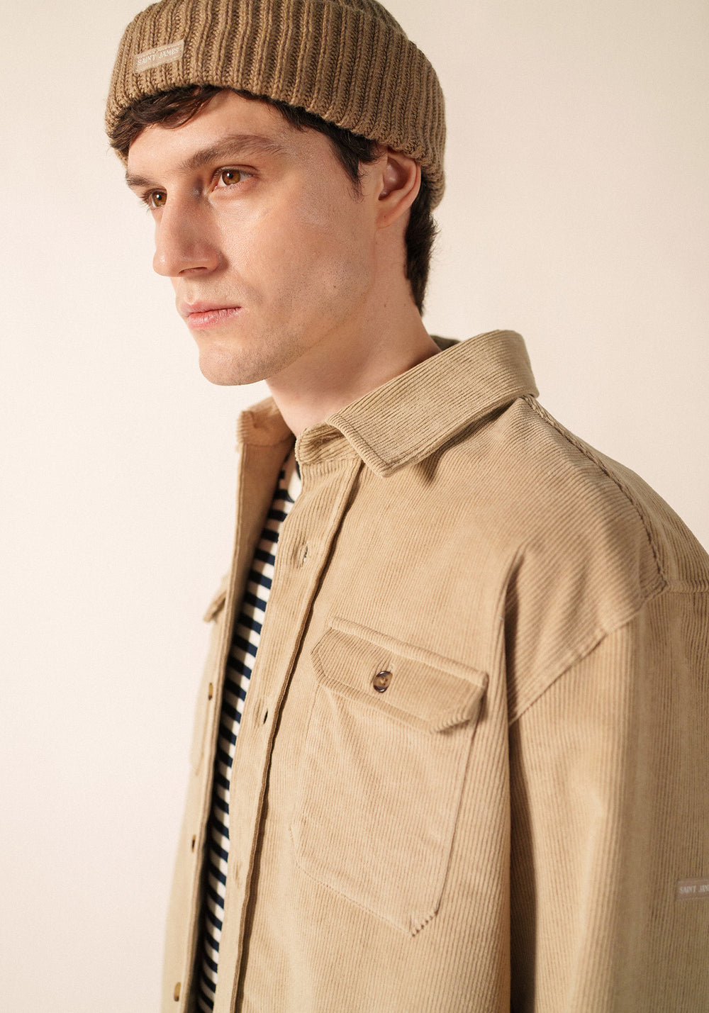 MIKI MAILLE - Short Ribbed Knit Fisherman Beanie (DARK BEIGE)