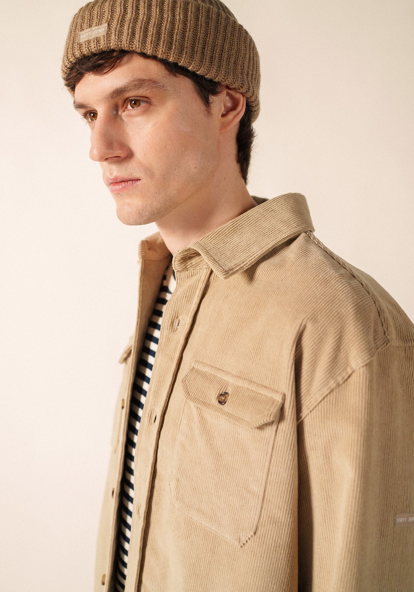 MIKI MAILLE - Short Ribbed Knit Fisherman Beanie (DARK BEIGE)