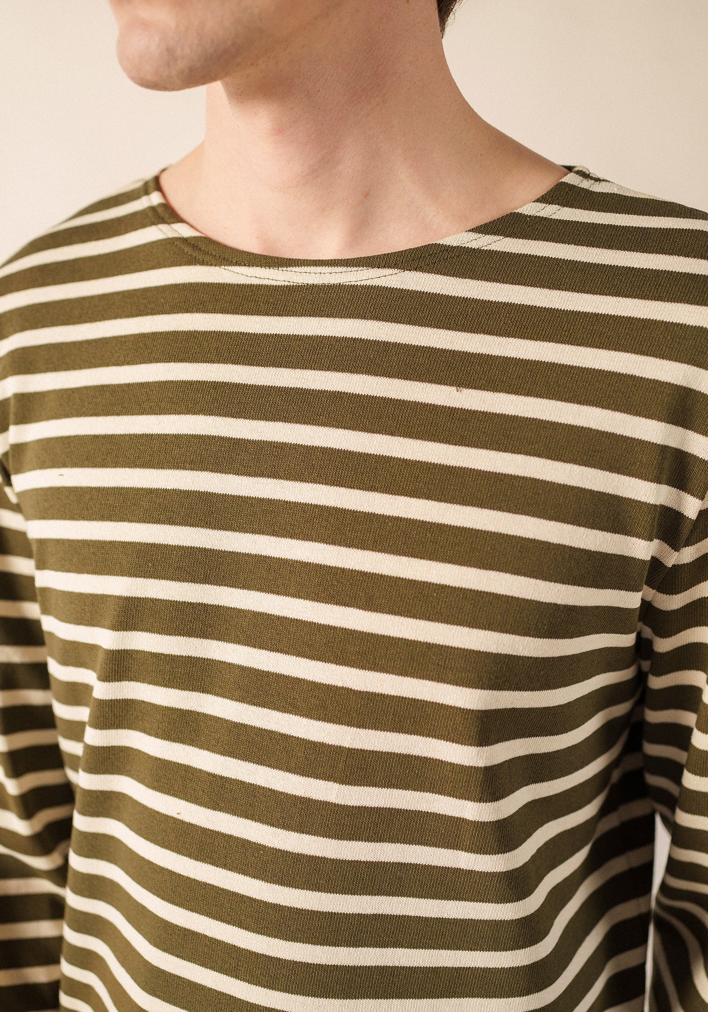 MERIDIEN Elbow Patch Breton Shirt (MOSS GREEN / ECRU / ECRU)