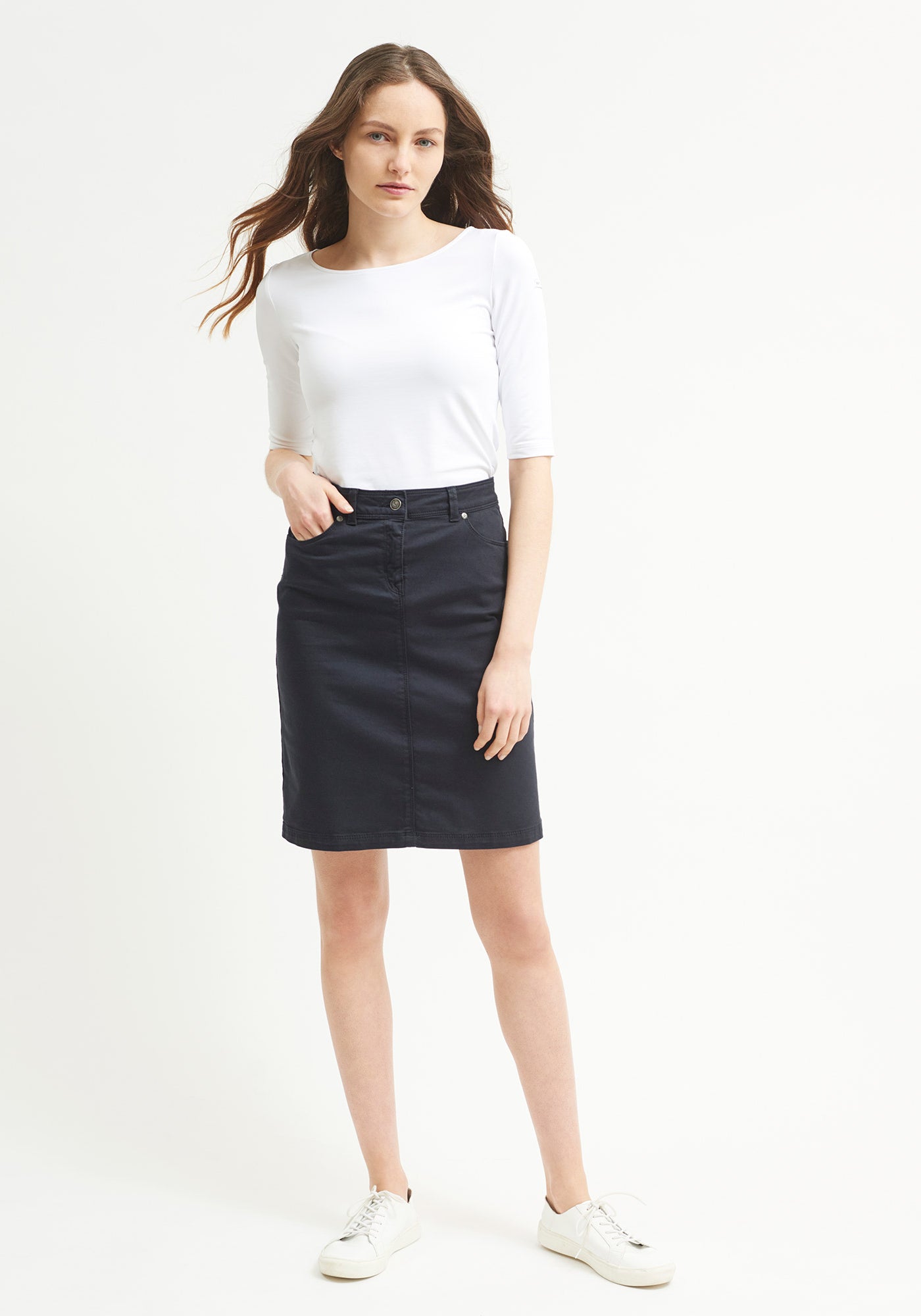 Elfy Stretch Denim Skirt (NAVY)