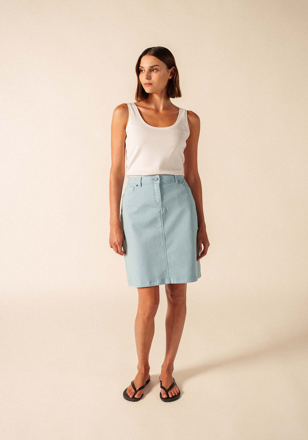 Elfy Stretch Denim Skirt (SKYLIGHT BLUE)