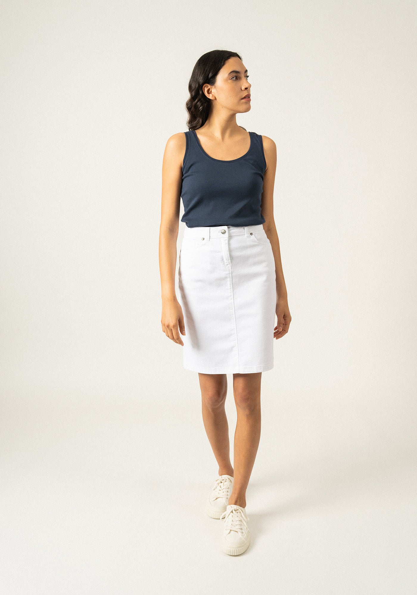 Elfy Stretch Denim Skirt (WHITE)