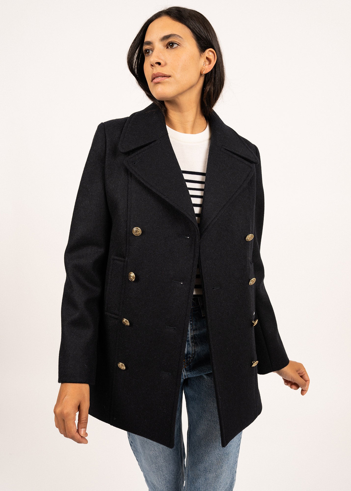 Peacoat for Women, 100% Wool Navy, Classic Style • Saint James USA