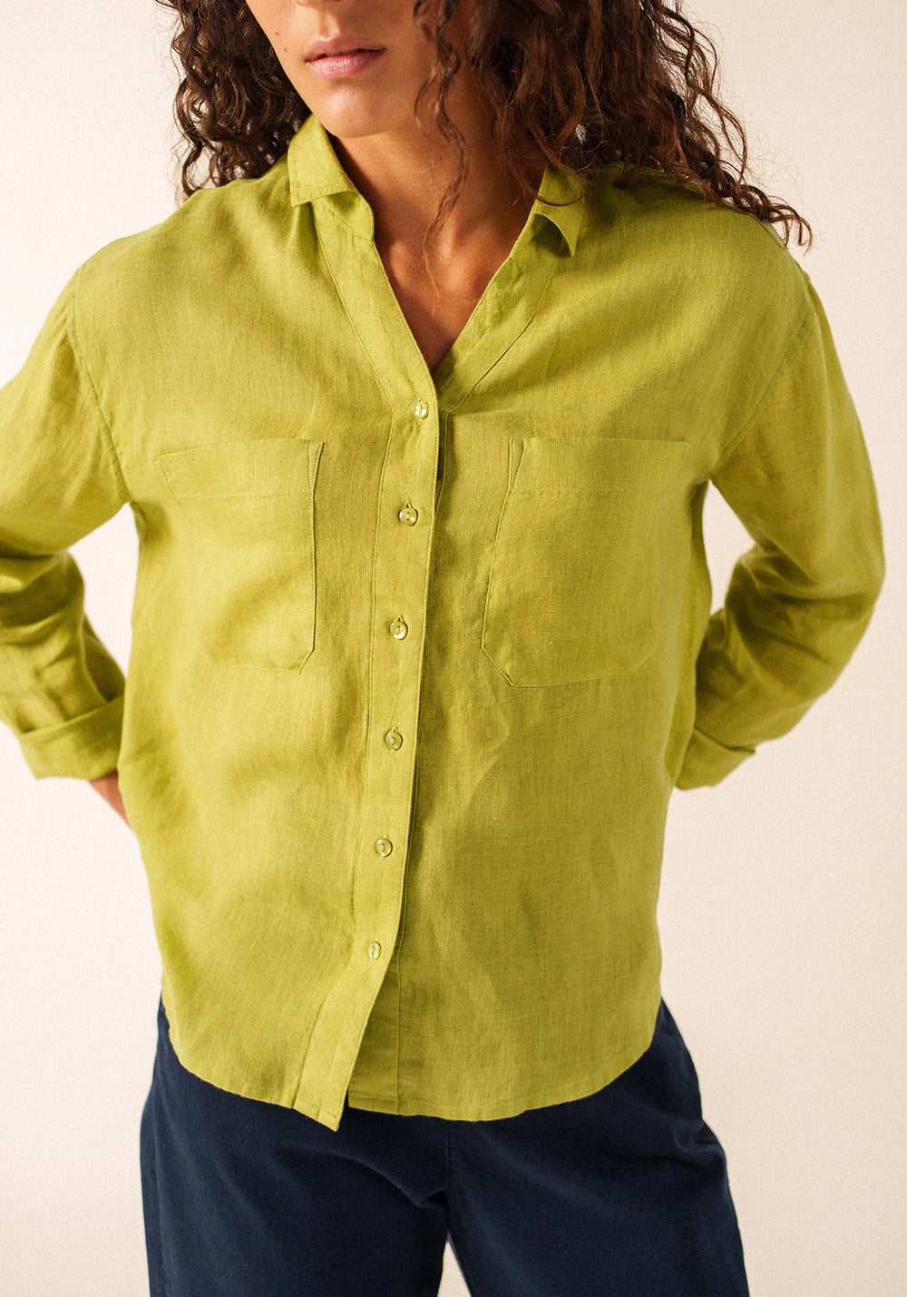 Charlene linen shirt (SAGE OLIVE)