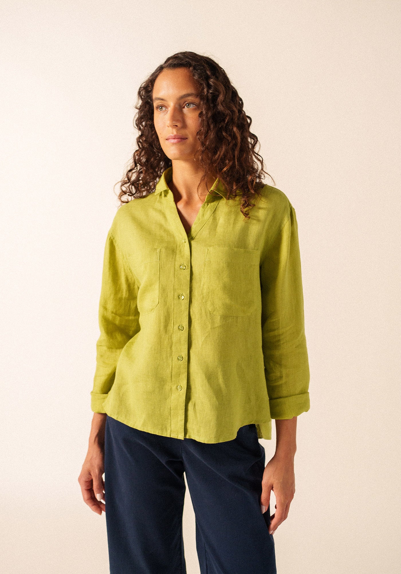 Charlene linen shirt (SAGE OLIVE)