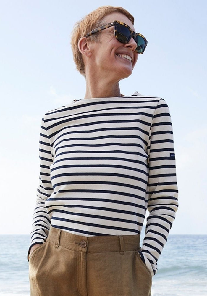 Minquiers Modern Breton Shirt (ECRU / NAVY)