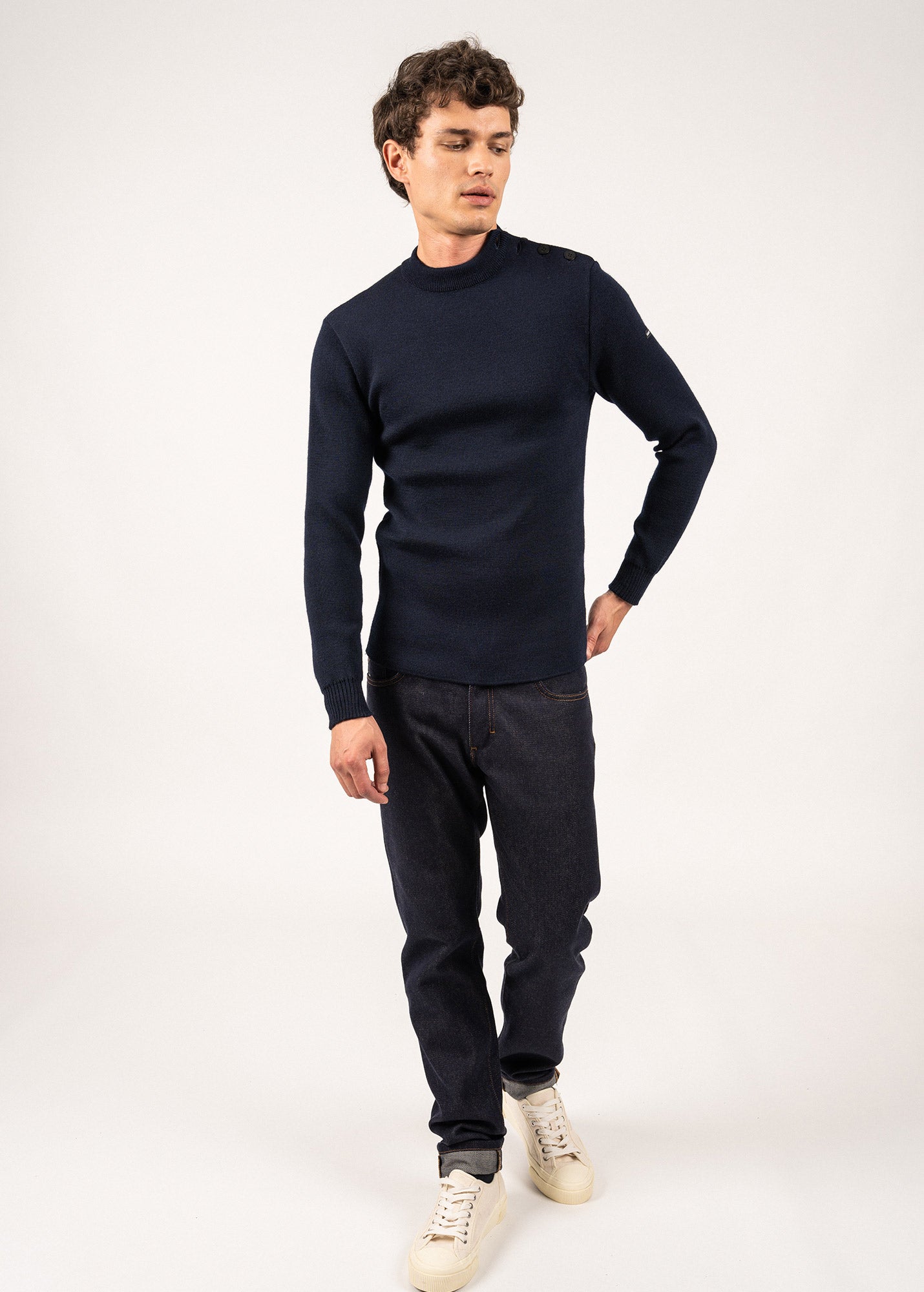 MATELOT Wool Fisherman Sweater (NAVY) • Saint James USA