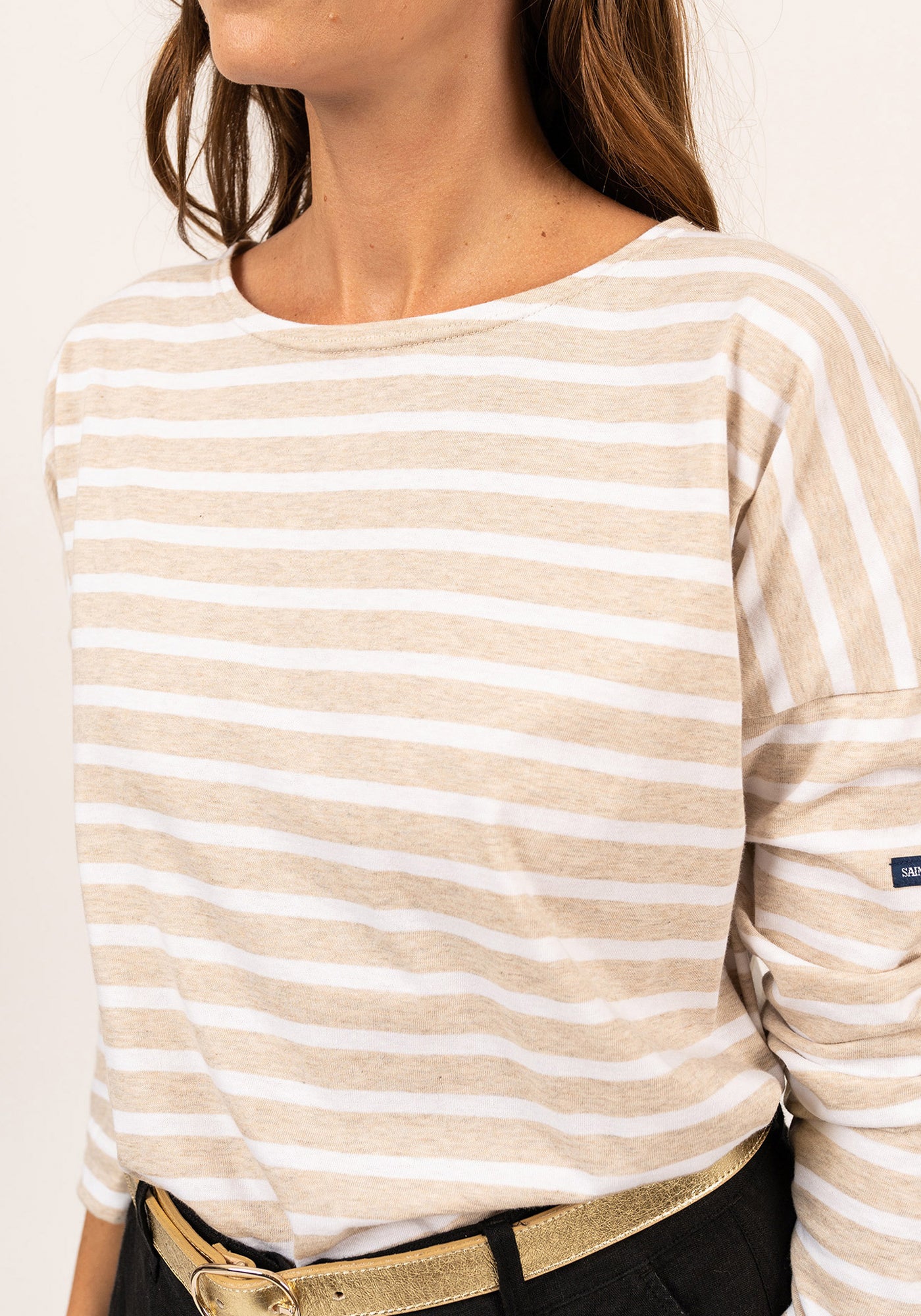 MINQUIERS DROP II Drop-Shoulder Breton Shirt (OATMEAL / WHITE)