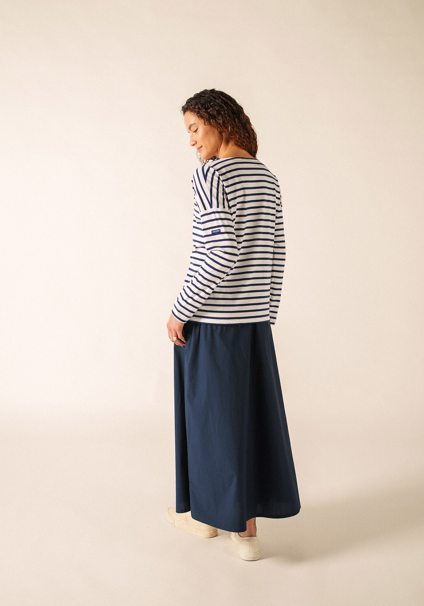 Minquiers Drop-Shoulder Breton Shirt (WHITE / NAVY)