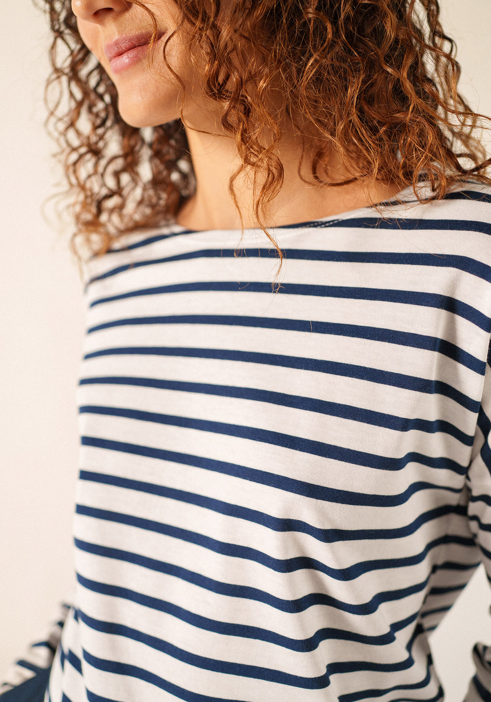 Minquiers Drop-Shoulder Breton Shirt (WHITE / NAVY)