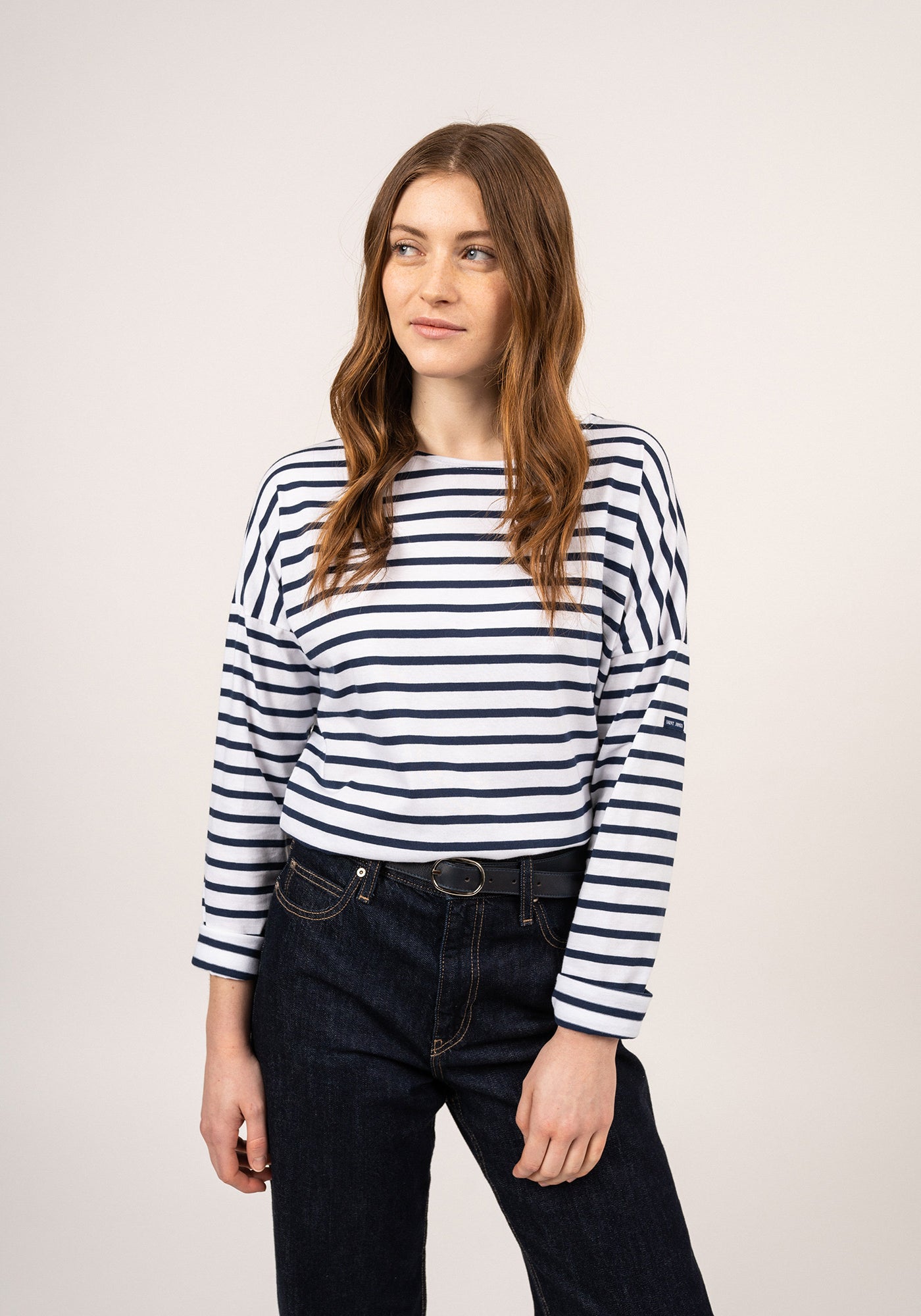 Minquiers Drop-Shoulder Breton Shirt (WHITE / NAVY)