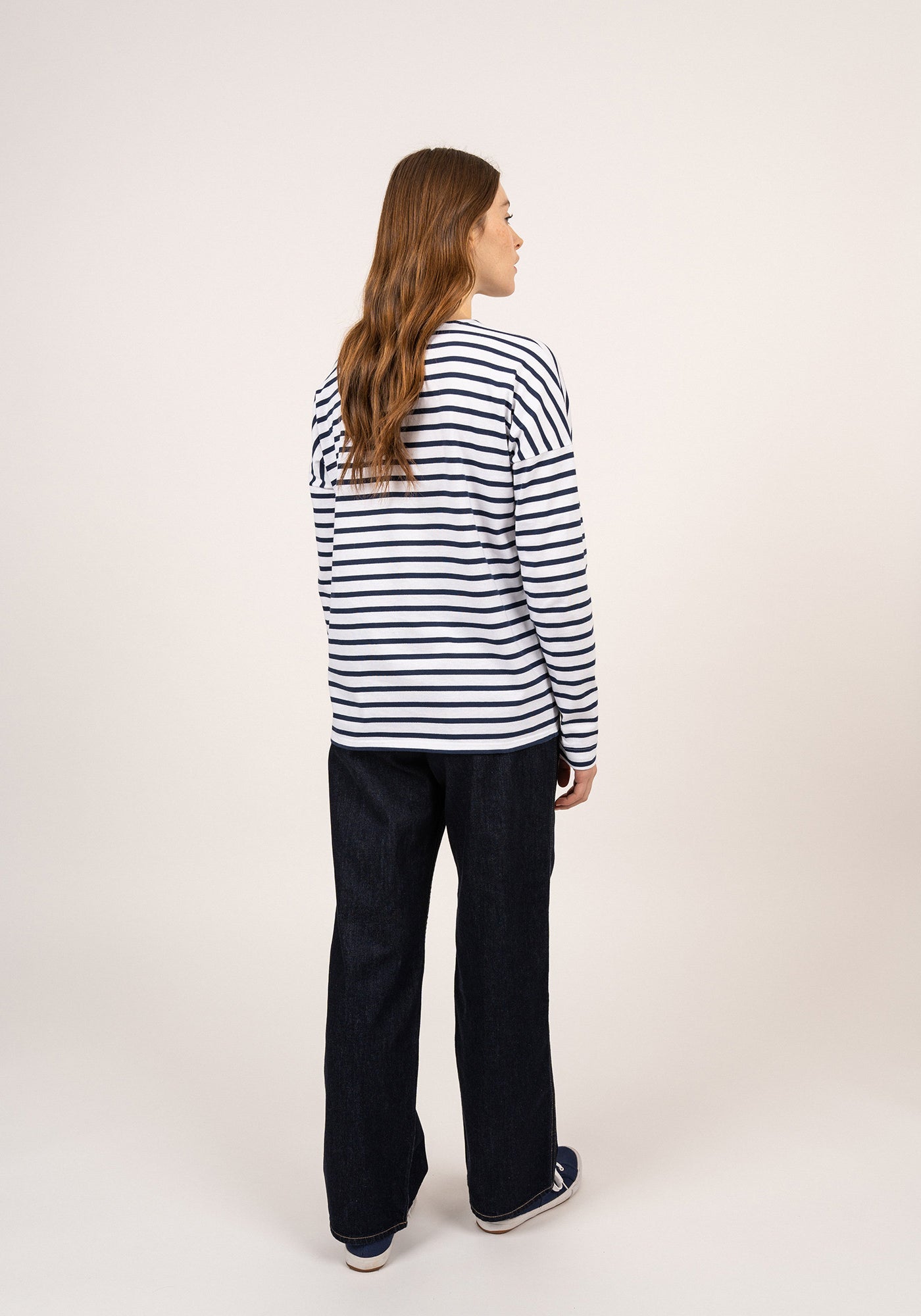 Minquiers Drop-Shoulder Breton Shirt (WHITE / NAVY)