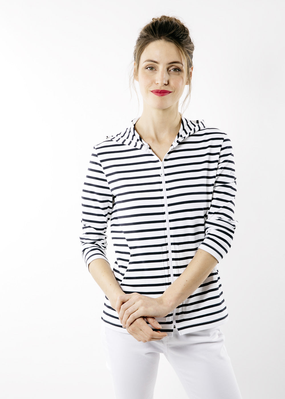 PLOUGASTEL II Striped Hoodie Jacket in Stretch Fabric with UV