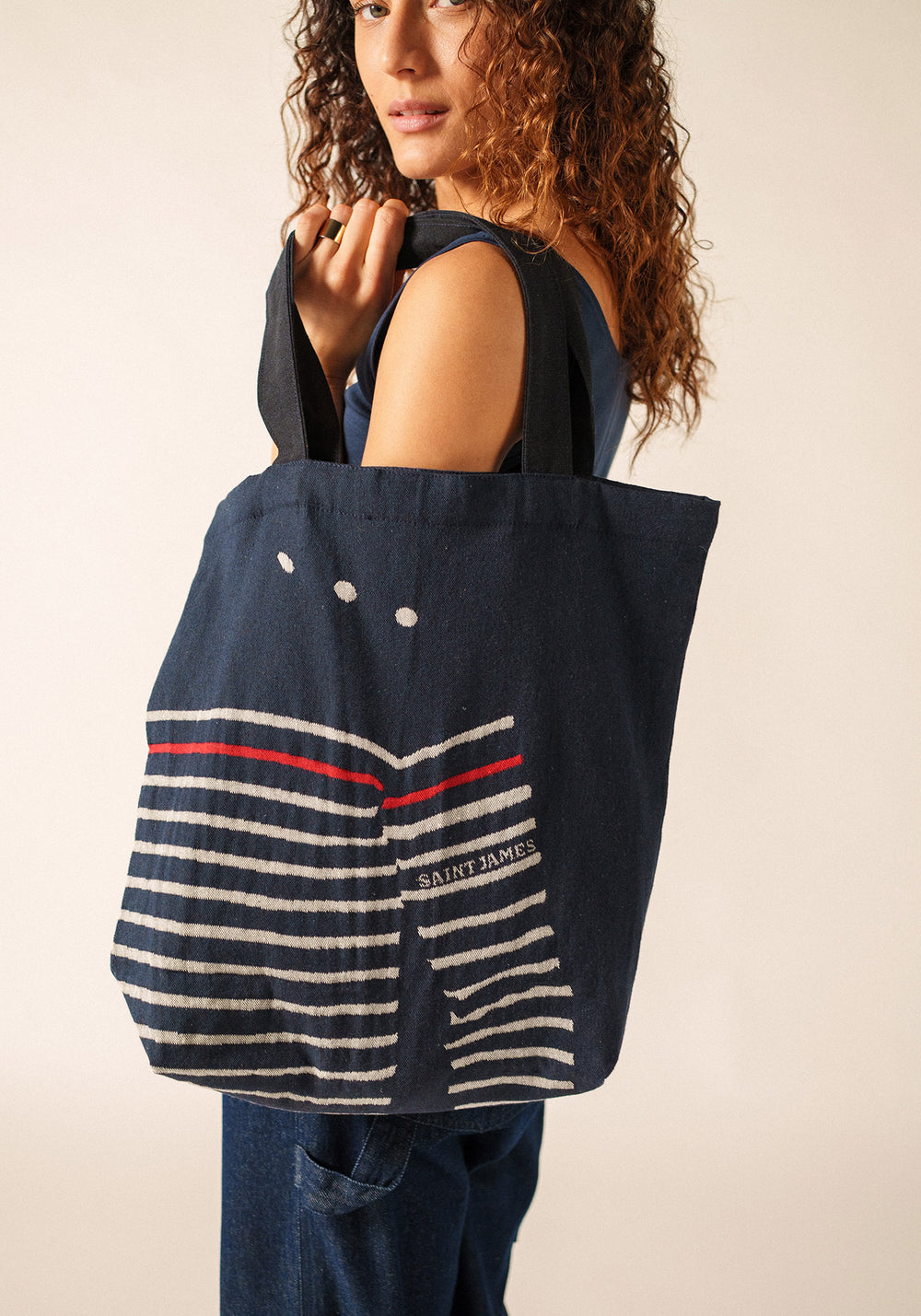 Striped Tote Bag (NAVY / ECRU)