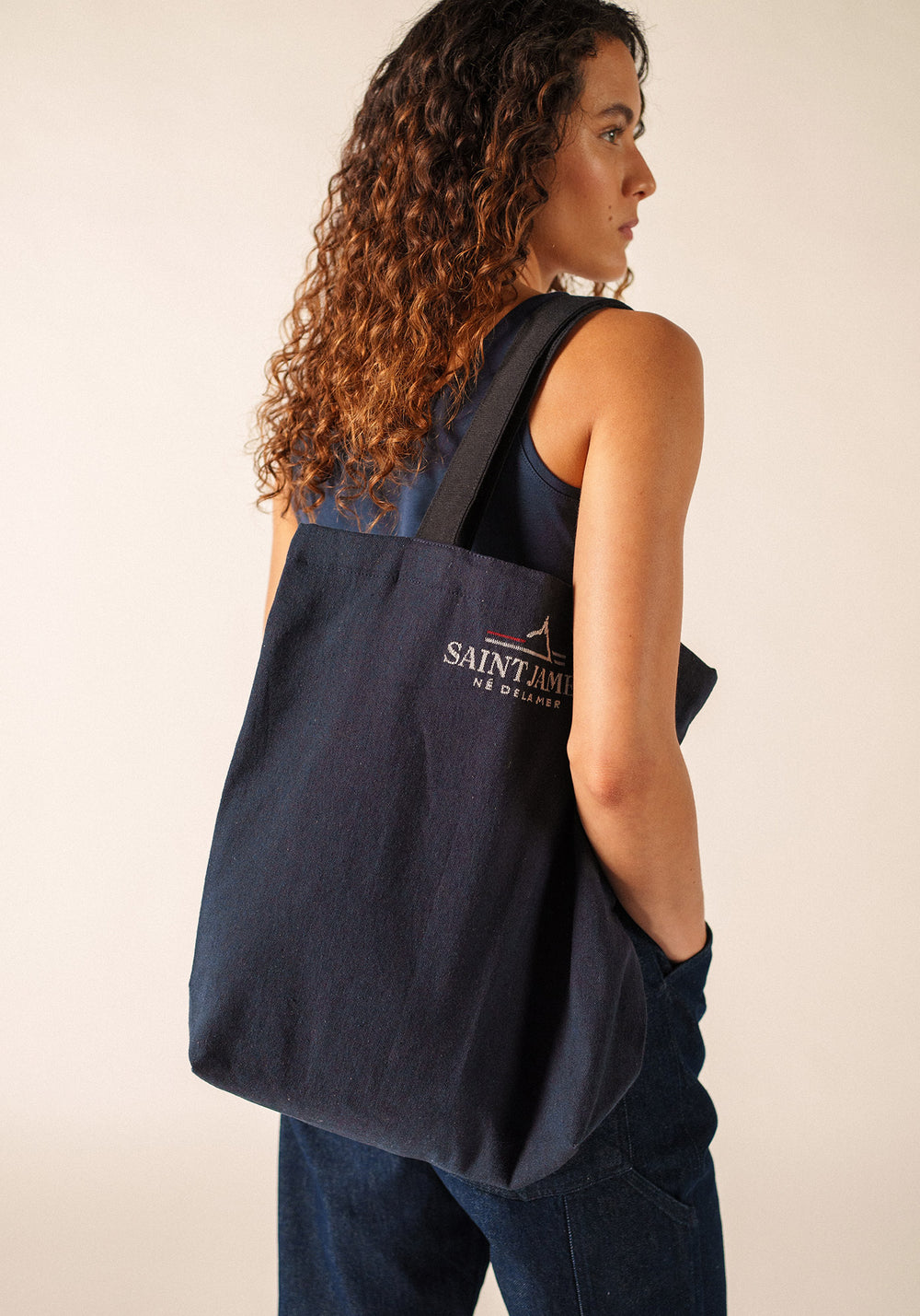 Striped Tote Bag (NAVY / ECRU)