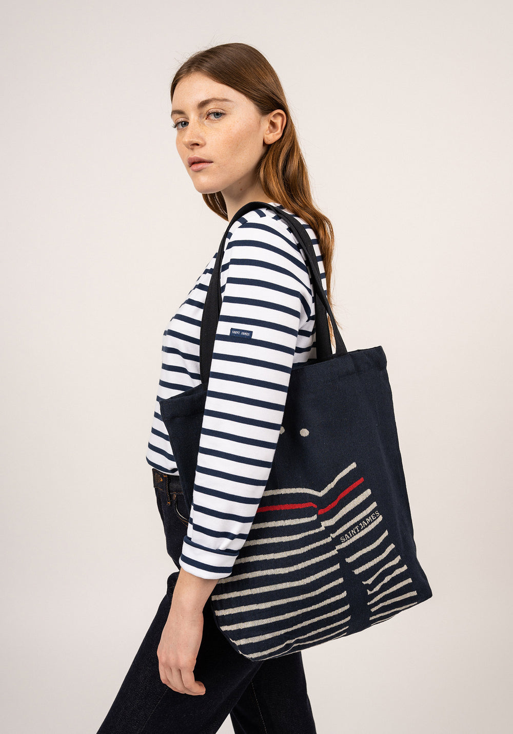 Striped Tote Bag (NAVY / ECRU)