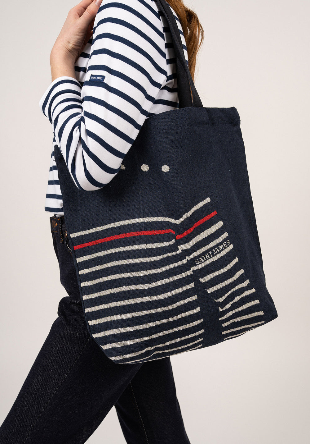 Striped Tote Bag (NAVY / ECRU)