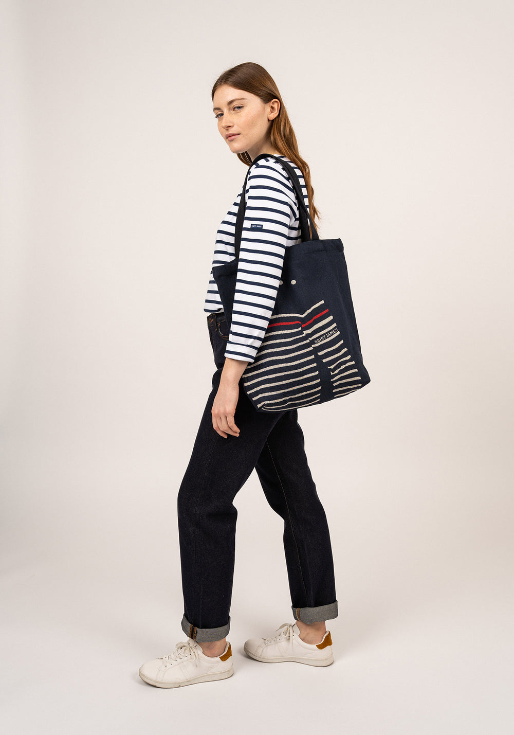 Striped Tote Bag (NAVY / ECRU)