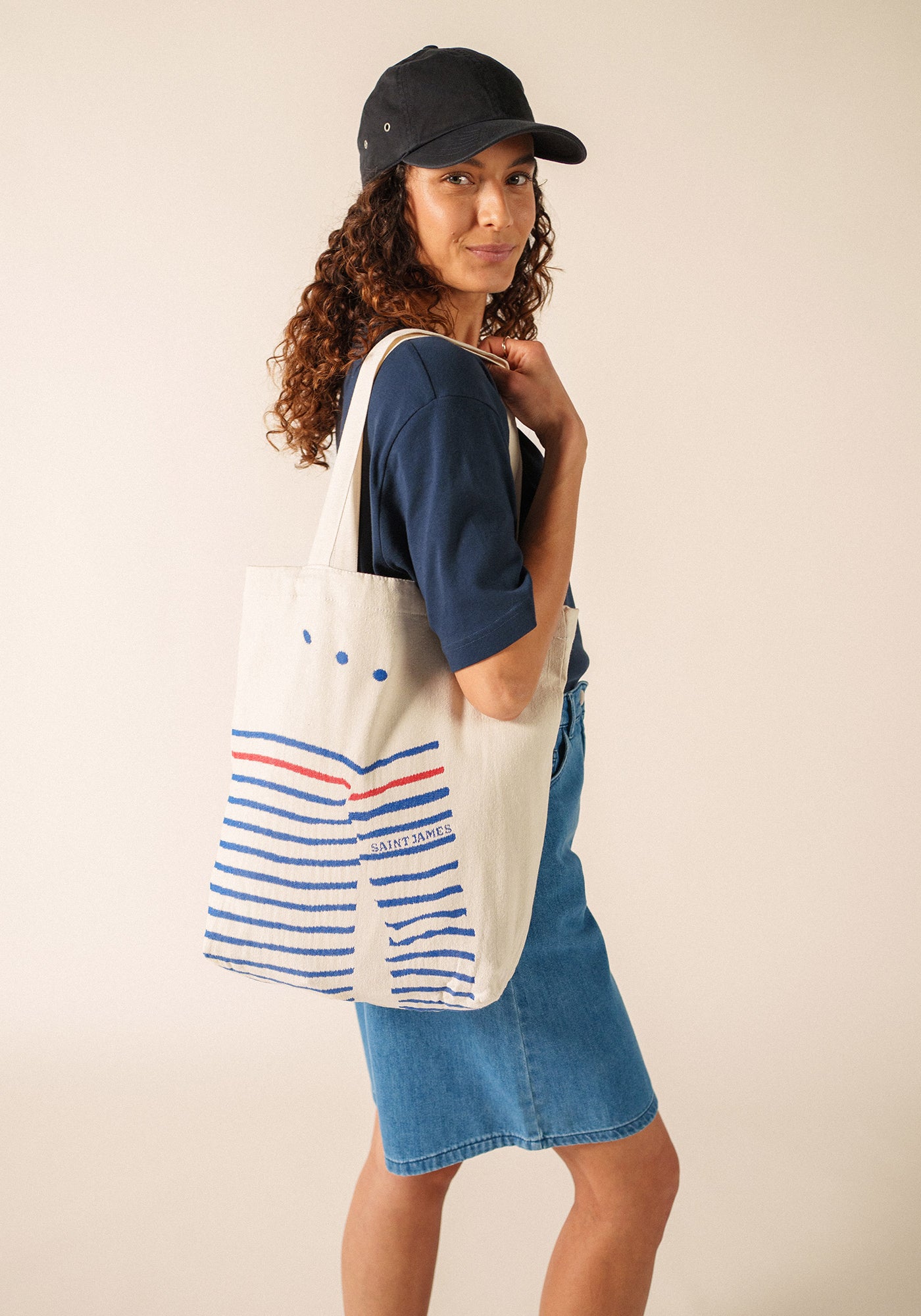 Striped Tote Bag (ECRU / ROYAL BLUE)