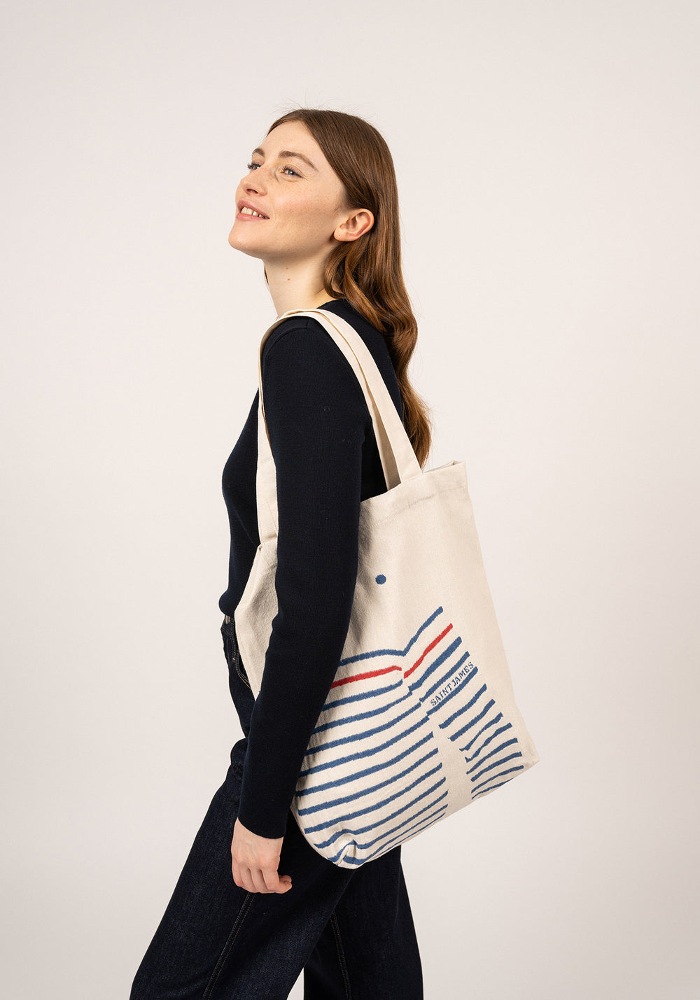 Striped Tote Bag (ECRU / ROYAL BLUE)